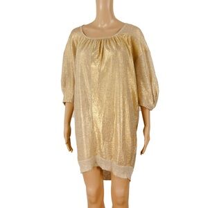 Vanessa Bruno Metallic Gold Short Sleeve Mohair Wool Mini Dress